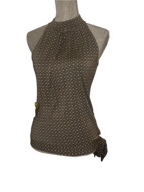 MK Sleeveless Brown Geo Print Halter Top